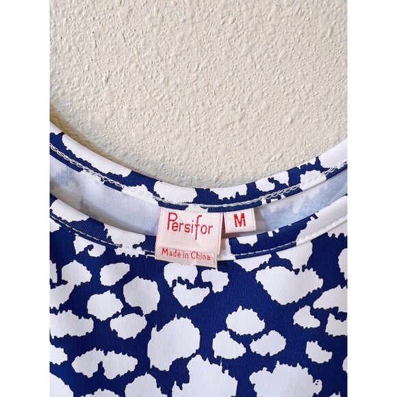 Persifor Navy Blue White Stretchy Sleeveless Dress Size Medium Geometric - Picture 3 of 6